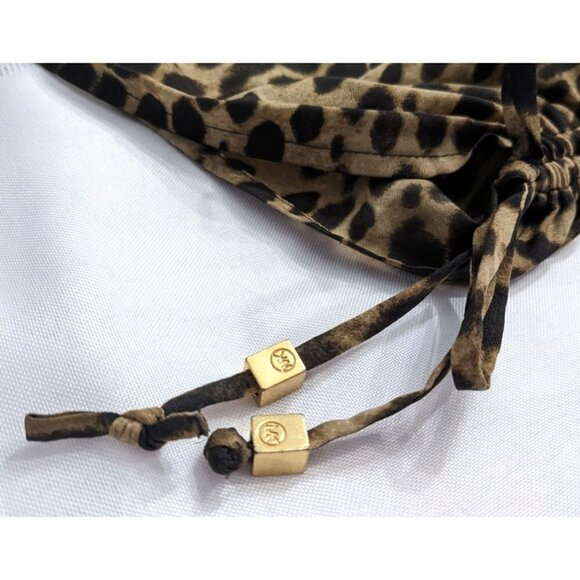 MICHAEL Michael Kors Tan Leopard Print Loose Drop Sleeve Blouse w/Tassels Size M - Picture 7 of 8